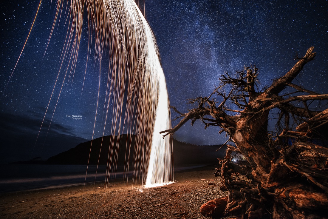 Picture, night, landscape, nightscape, light trail, light trails, moon, moonlit, trees, forest, path, hike, canada, photography, night photography, nikon, nikon d800, adventure, explore, long exposure, track, stars, fire, beach, ocean, roots, large trees, wool, steel wool, magic, art